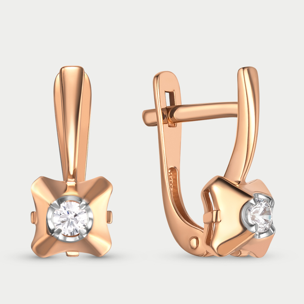 Серьги женские с фианитами из розового золота 585 пробы (арт. 003552-1102)