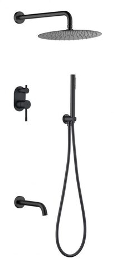 Смеситель встроенный + верхний+ ручной душ, Uno. Black