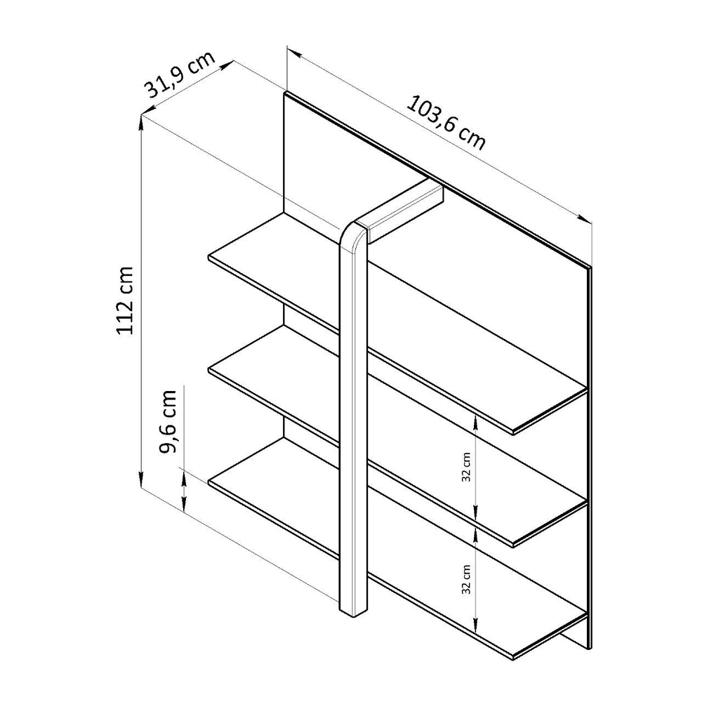 Стеллаж деревянный 3 полки Мадейра, 104х32х112