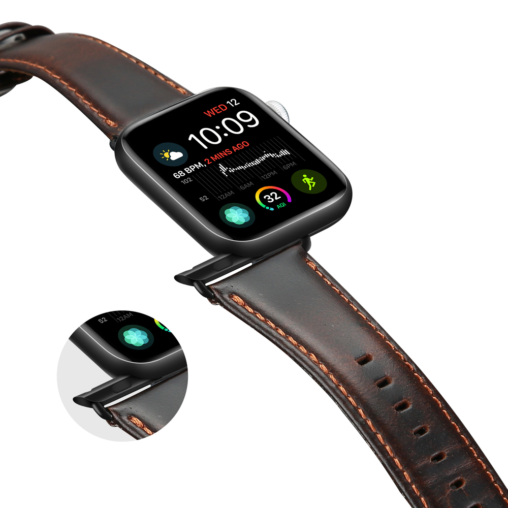 Ремешок из натуральной кожи кофейного цвета от Dux Ducis для смарт часов Apple Watch 38, 40, 41 и 42мм, серия Business Series