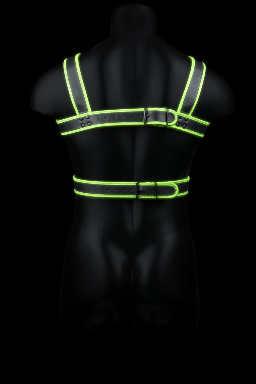 Стильная портупея Body Harness с неоновым эффектом - размер L-XL (Размер: L-XL) (Цвет: черный с зеленым)