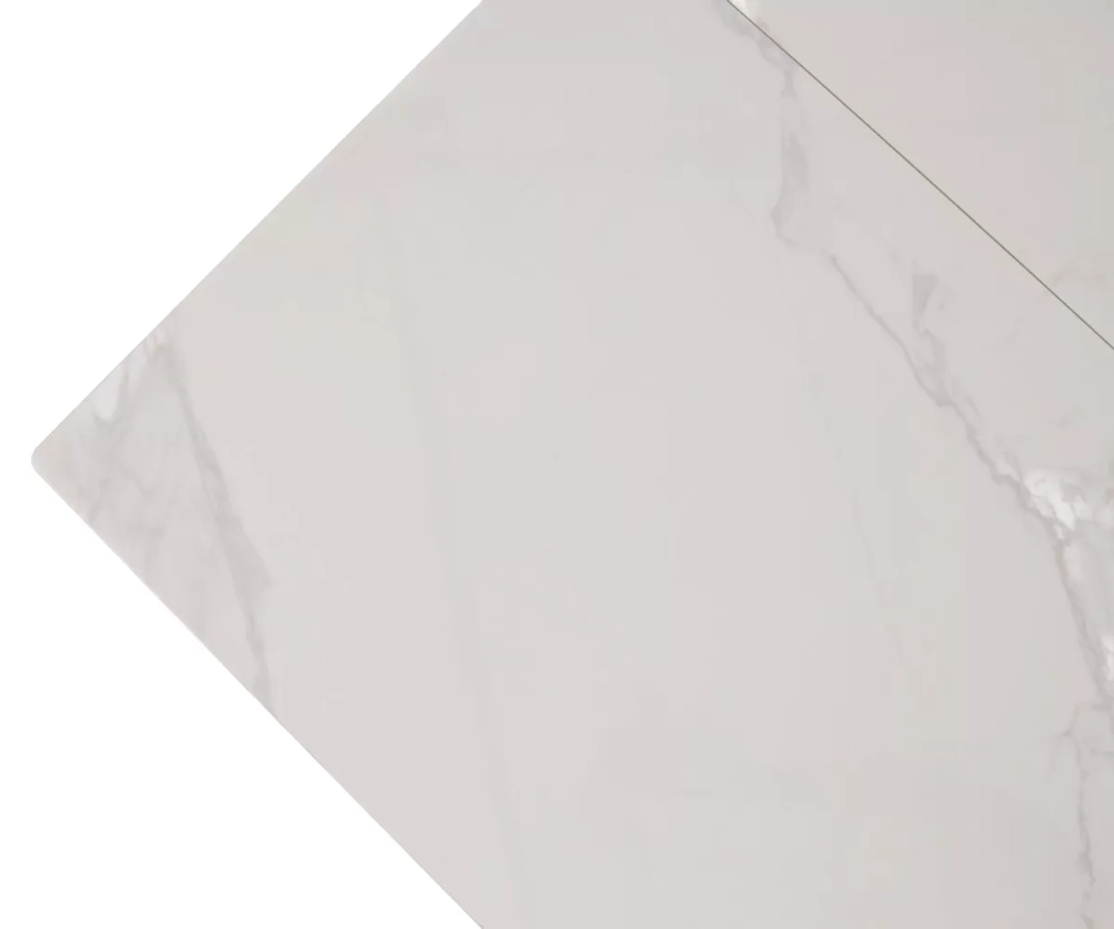 Стол КОМИЛЬФО МИНИ 100 БЕЛЫЙ МРАМОР с прожилками латте, керамика / ЧЕРНЫЙ, М-City