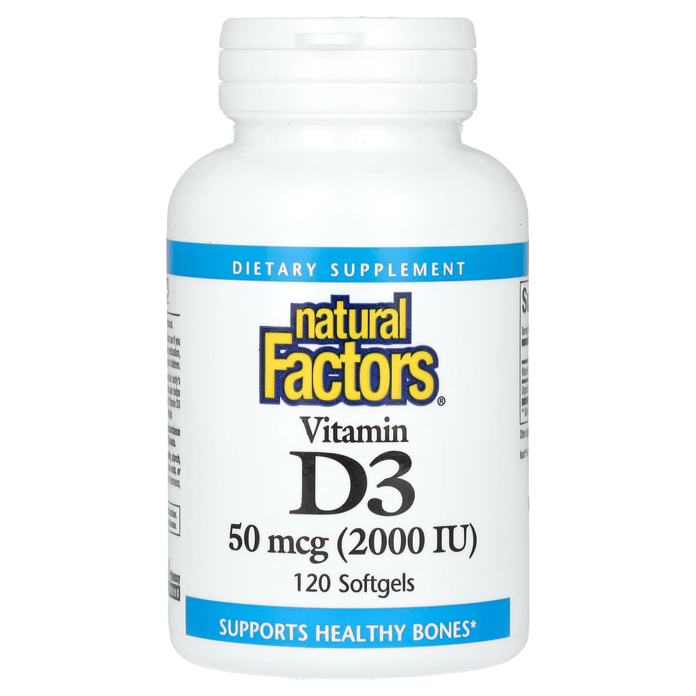 Natural Factors, витамин D3, 50 мкг (2000 МЕ), 120 мягких таблеток