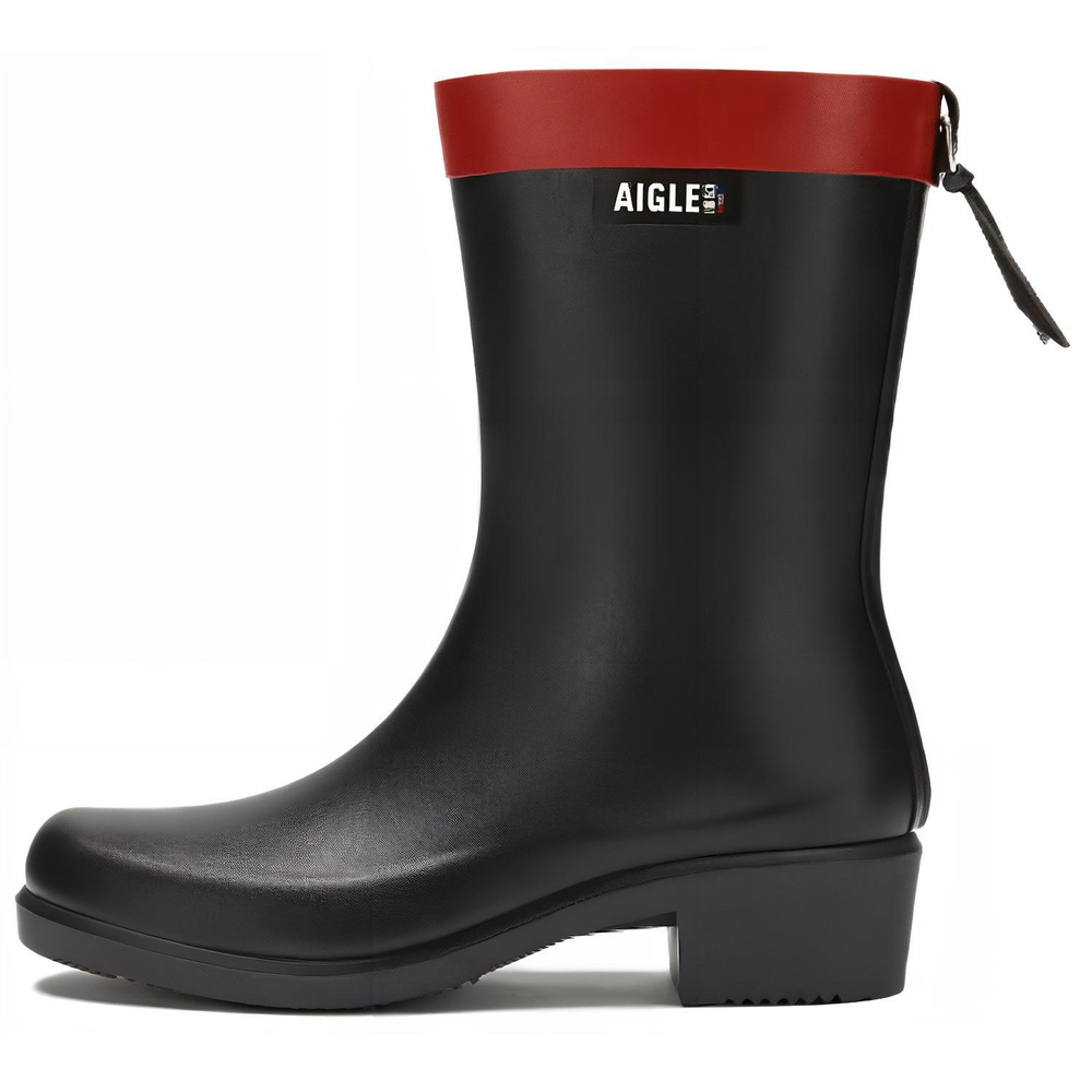 AIGLE Waterproof Abrasion Resistant Cushioning Comfortable Rain Boots Women"s Black Red