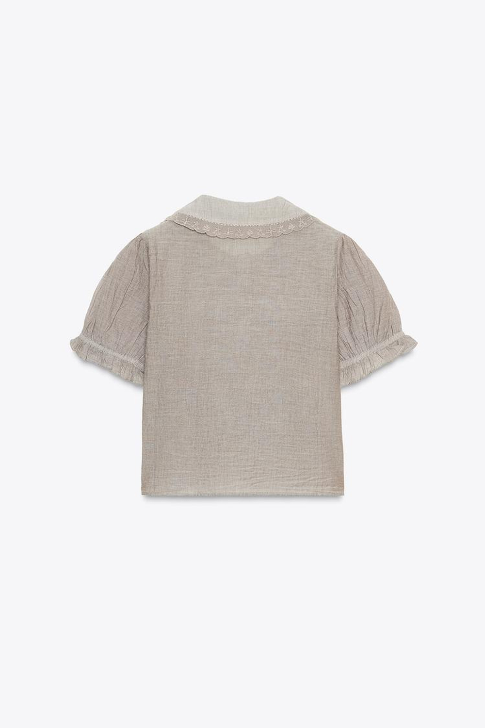 ZARA РУБАШКА С КРУГЛЫМ ВОРОТНИКОМ И ВЫШИВКОЙ, КОРИЧНЕВЫЙ