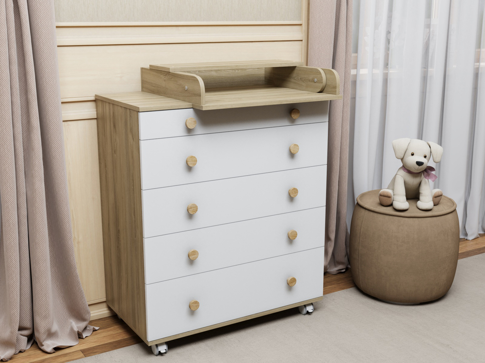 Комод Идеальный с пеленальным столиком цвет белый/дуб