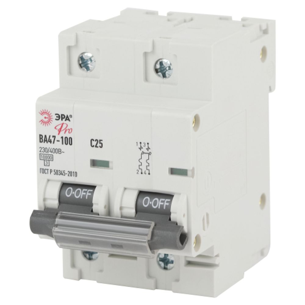 Автоматический выключатель ЭРА PRO NO-902-273 ВА47-100 2Р 25А кривая С 10 кА | Модульные автоматические выключатели