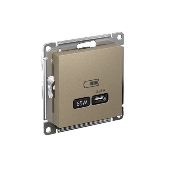 Розетка USB AtlasDesign тип C 65Вт QC PD высокоскор. ЗУ механизм шампань SE ATN000527