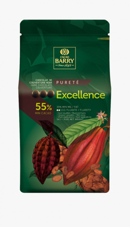 Шоколад Cacao Barry EXCELLENCE 55% Темный кувертюр (Пакет 5 кг.)