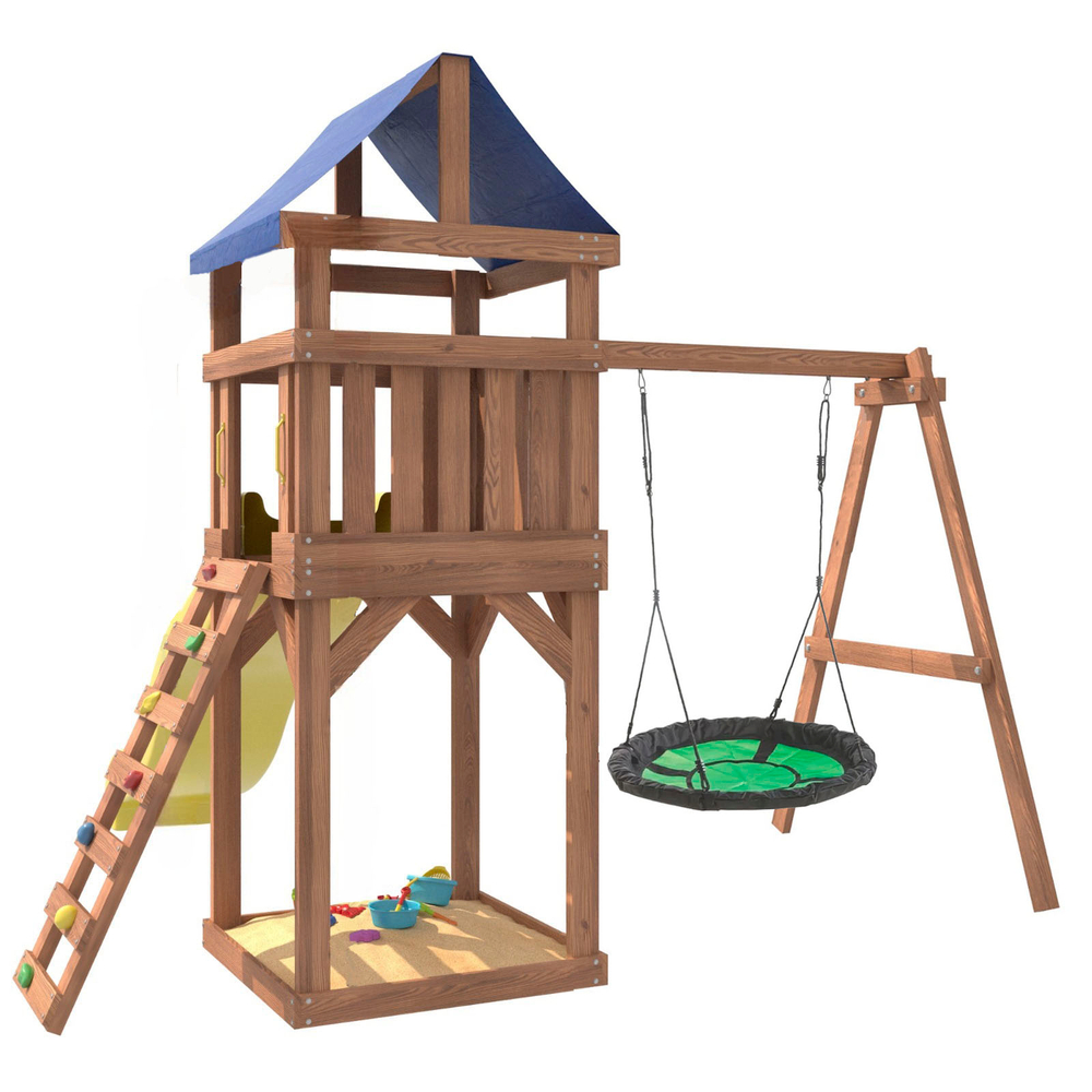 Детская площадка Сlassic с качелями гнездо Свиби в зеленом цвете IgroWoods для улицы и дачи