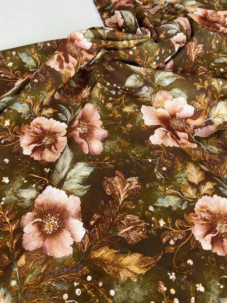 ЦВЕТЫ В ЗЕЛЕНОМ БАРХАТЕ - 100% хлопок 2