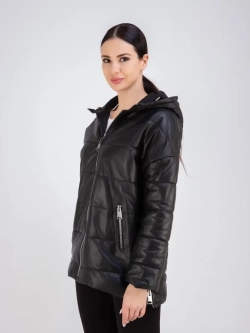 Куртка женская кожаная утепленная с капюшоном
