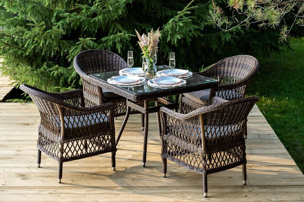 "Сицилия" обеденная группа плетеная, цвет коричневый