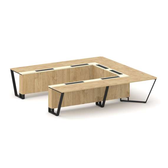 Steel Meet Стол переговорный П-образный KM-PR.B.SP-11P Тиквуд Светлый/Ваниль Глянец/Металл Черный 32