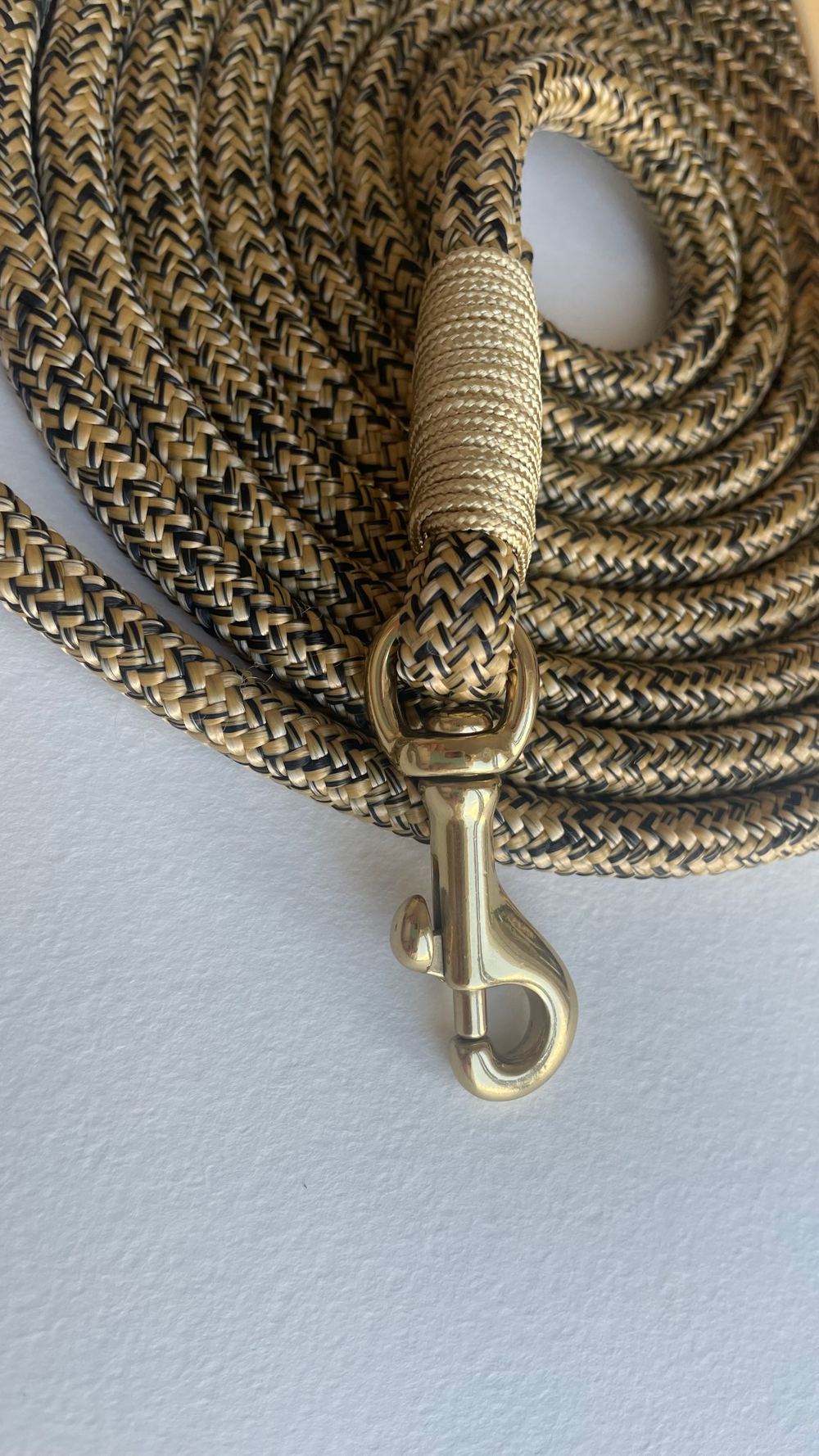 Поводок веревка для собак, 8 мм, 5 м, латунь премиум, золотой с черным