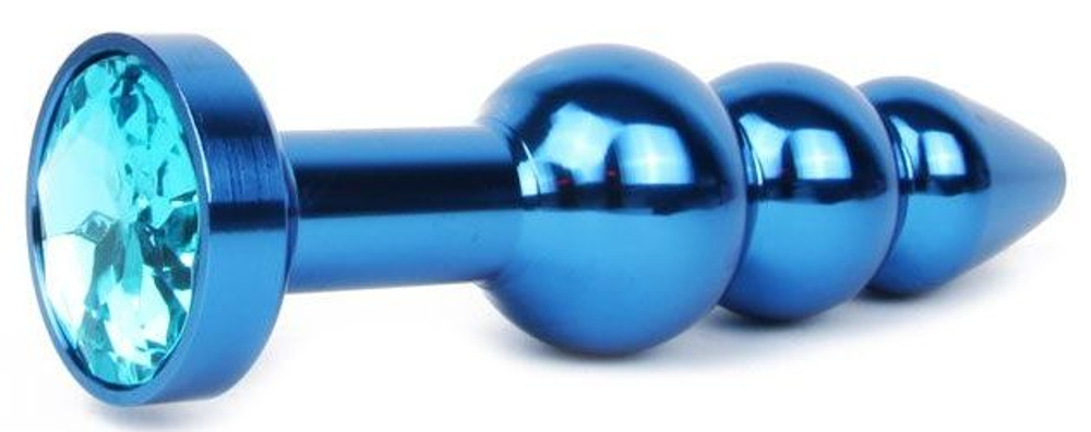 Удлиненная синяя анальная втулка с голубым кристаллом - 11,3 см. (Цвет: голубой)