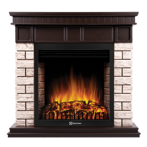 Портал Firelight Bricks Wood Classic камень коричневый, шпон темный дуб