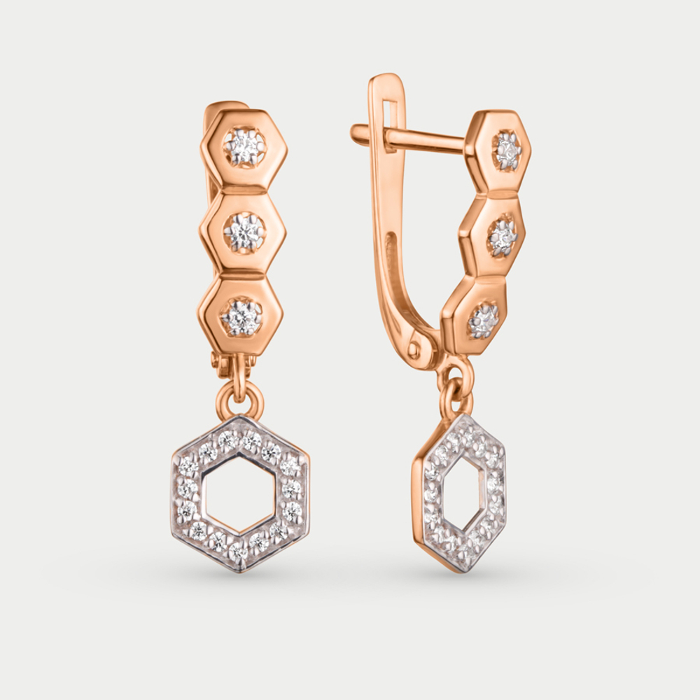 Серьги женские с фианитами из красного золота 585 пробы (арт. 027362-1102)