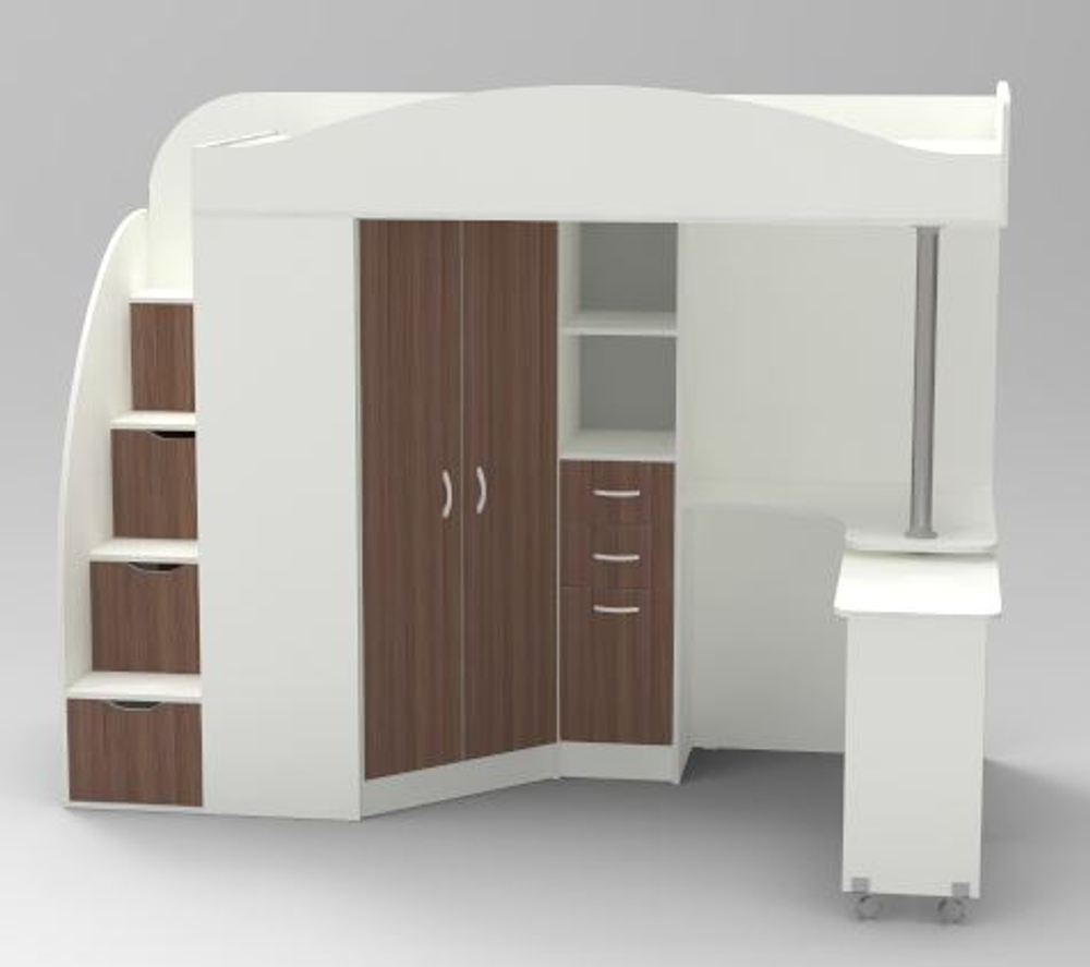 Кровать-чердак КарИВи Юниор 4 Белый  Бодего Темный