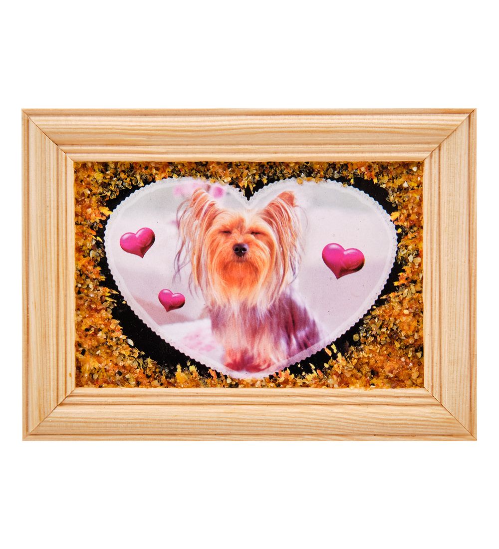 AMB-56/25 Картина «Йоркширский терьер» (с янтарной крошкой) дер.рамка 8х12