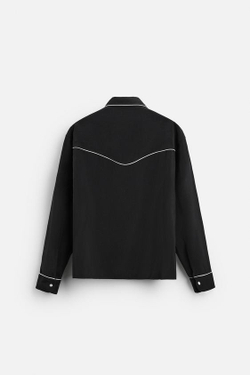 ZARA РУБАШКА С КОНТРАСТНЫМИ КАНТАМИ, ЧЕРНЫЙ