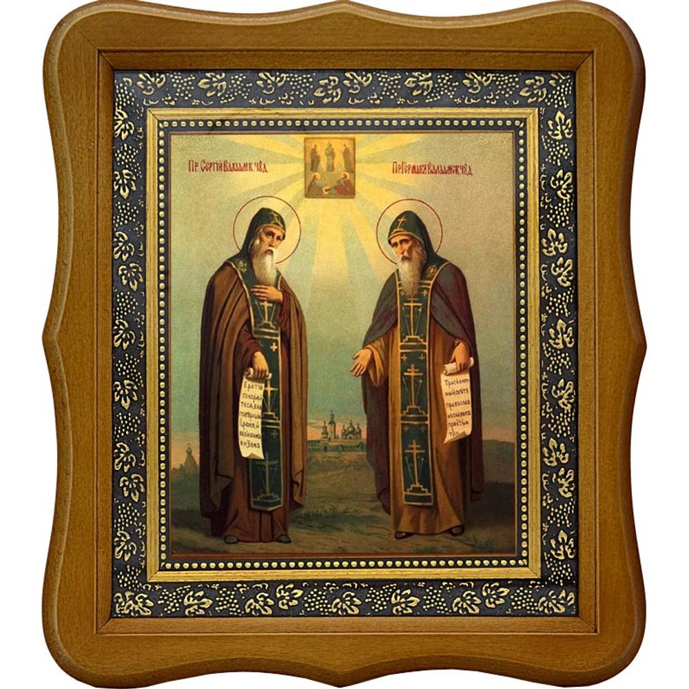 Сергий и Герман Валаамские Святые Преподобные. Икона на холсте.