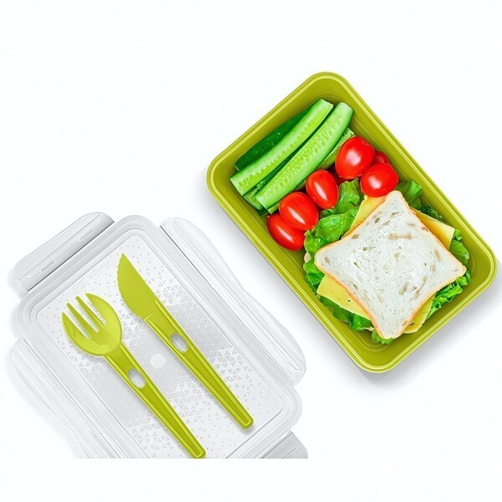 Контейнер для холодильника и микроволновой печи со столовыми приборами "take&go" 1,1л (зеленый)