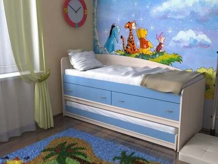 Кровать двухъярусная КарИВи Дуэт-12  Дуб Молочный Светло-синий, голубой