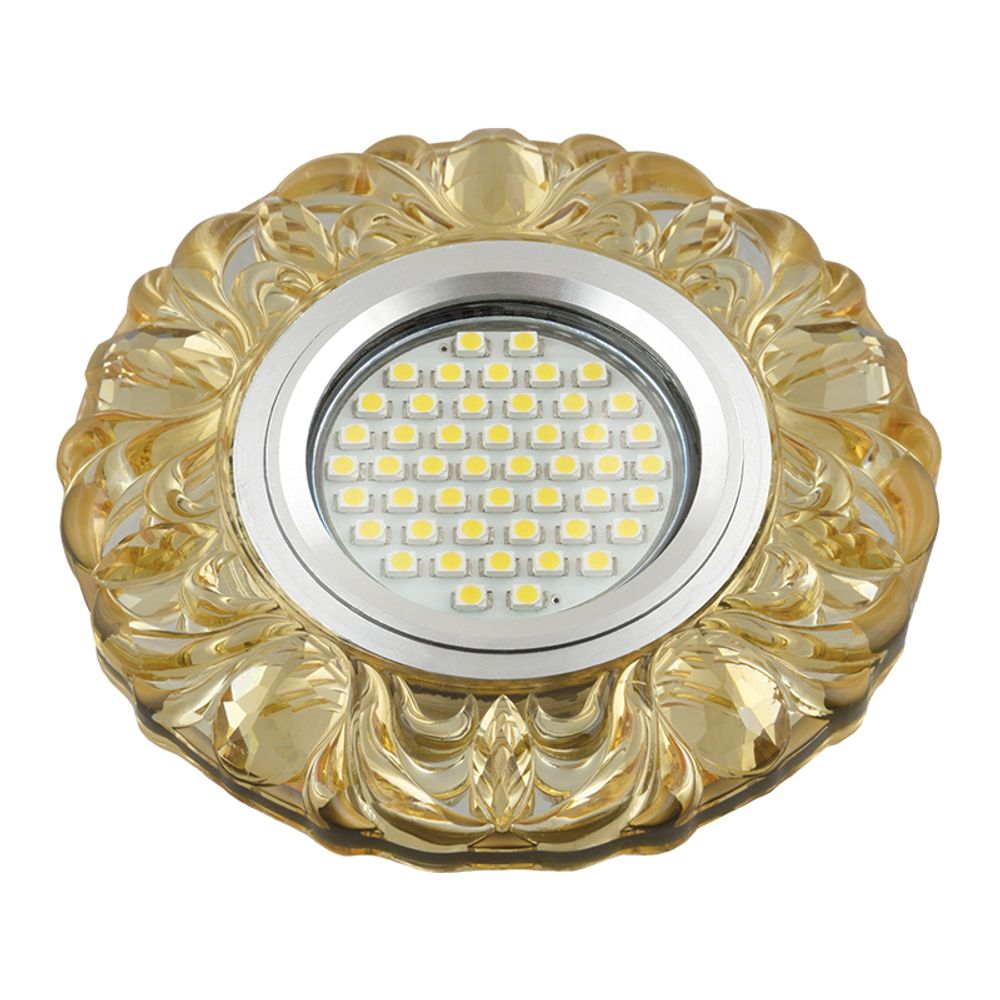 DLS-L136 GU5.3 GLASSY/YELLOW Светильник декоративный встраиваемый, серия Luciole. Без лампы, цоколь GU5.3. Доп. светодиодная подсветка 3Вт.Стекло. Зер