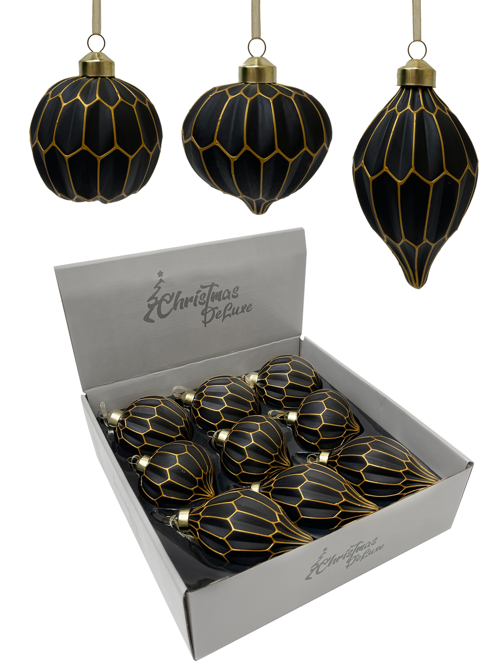 Набор елочных игрушек 8см 9шт ChristmasDeLuxe черный с золотом