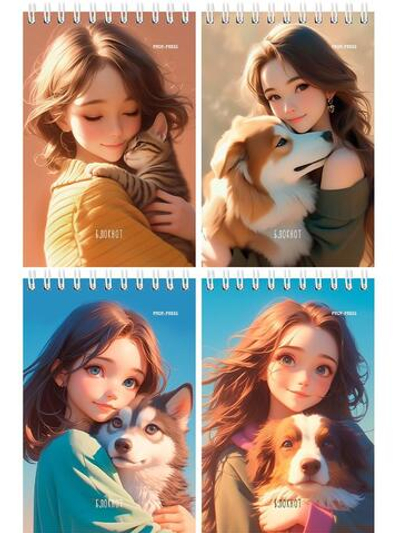 Блокнот А6 40 листов, клетка "Девушки и питомцы-2" на гребне, ассорти (Проф-Пресс)