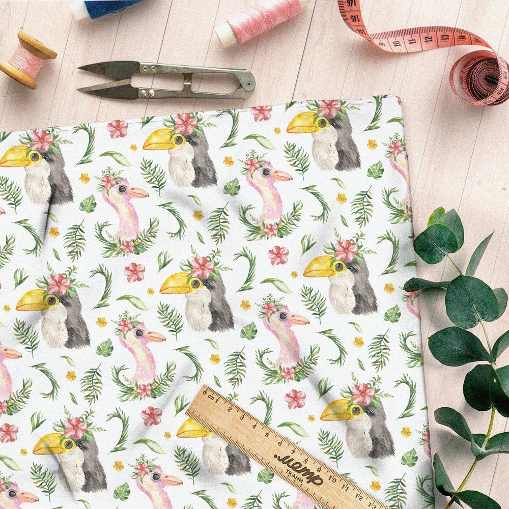 Ткань лен акварельные попугаи