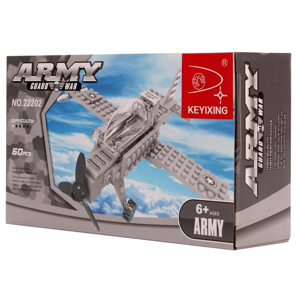 Конструктор блочный Аусини Армия, "Самолёт-разведчик" 60эл коробка 22202