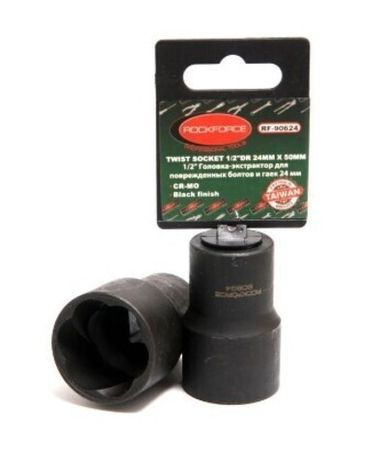 Головка-экстрактор для поврежденных болтов/гаек 24ммх50мм, 1/2'',на пластиковом держателе RockForce##Rock FORCE RF-90624