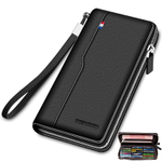 BISON DENIM Top Grain Cow Leather Wallet Clutch Regular Men"s Black