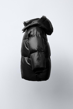 ZARA ПУХОВИК ИЗ ПЕРА И ПУХА WATER REPELLENT И WIND RESISTANT, ЧЕРНЫЙ