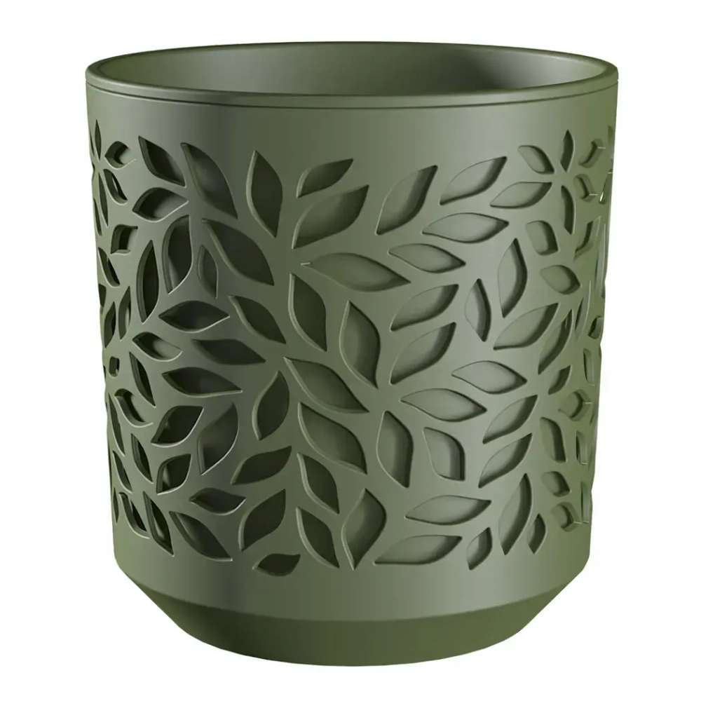 Кашпо для цветов пластиковое 1,25л d-16.2 см» Leaves» Оливка/Оливка