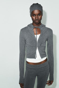 ZARA УКОРОЧЕННАЯ ТОЛСТОВКА, СЕРЫЙ МЕЛАНЖ