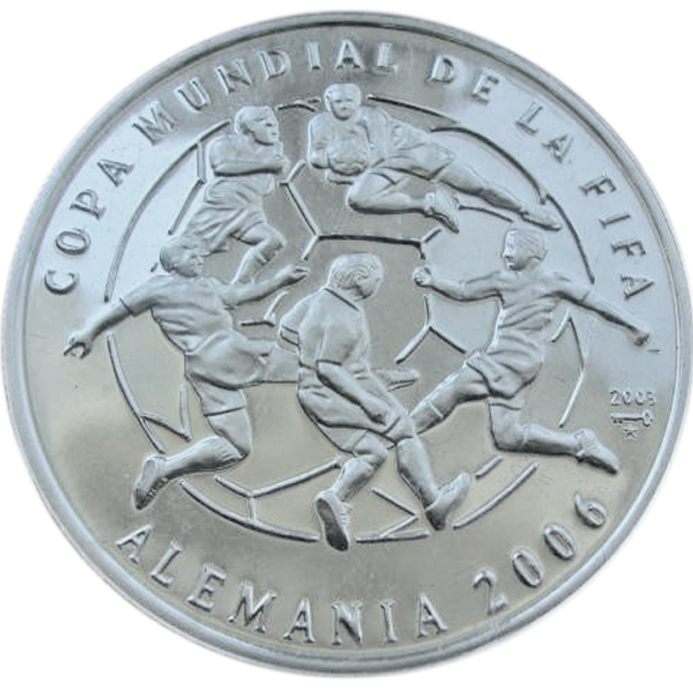 10 песо. Футбол. Чемпионат мира по футболу Германия 2006. Куба. Серебро. 2003 г.