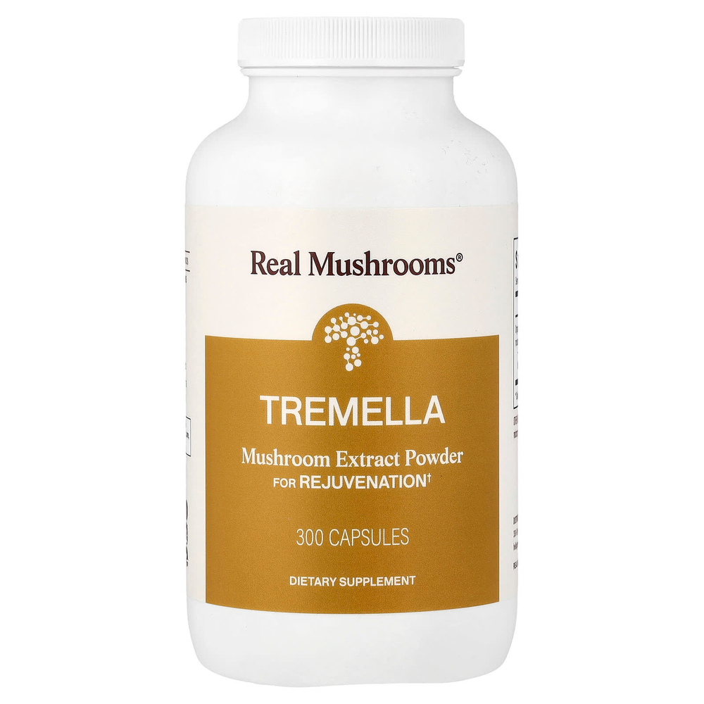 Real Mushrooms, тремелла, экстракт грибов в порошке, 300 капсул