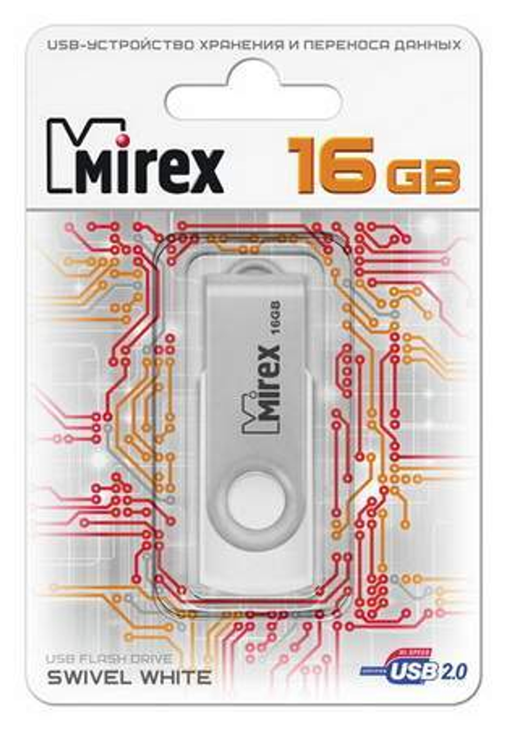 USB Флешка 16GB Mirex SWIVEL, USB 2.0, белая