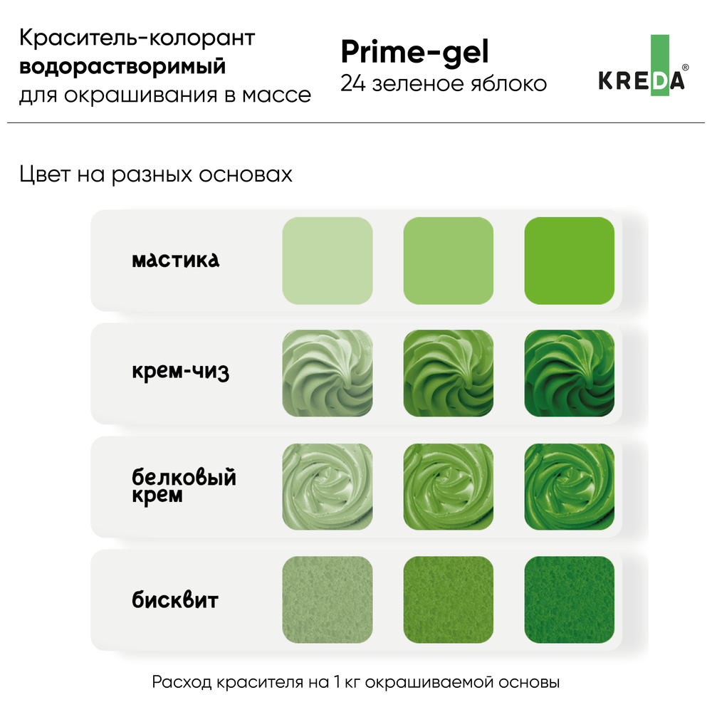 Краситель гелевый Kreda Prime-gel, ЗЕЛЕНОЕ ЯБЛОКО (10 г.)