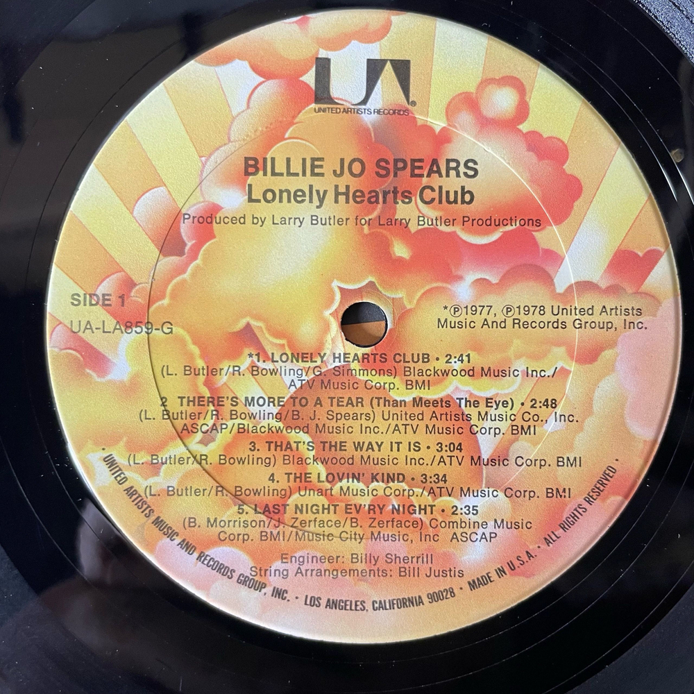 Винтажная виниловая пластинка LP Billie Jo Spears Lonely Hearts Club (США 1978)