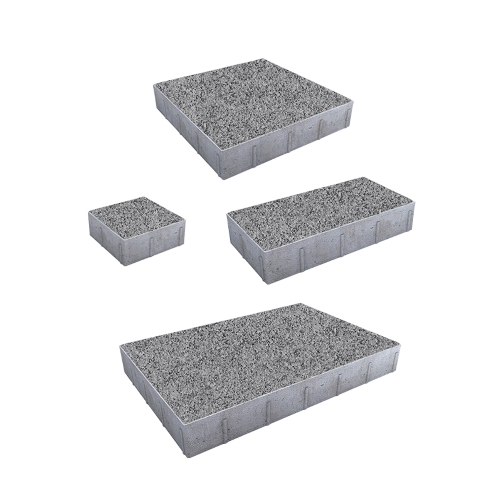 Тротуарная плитка ГРАНДО - Гранит Серый с черным, комплект из 4 видов плит