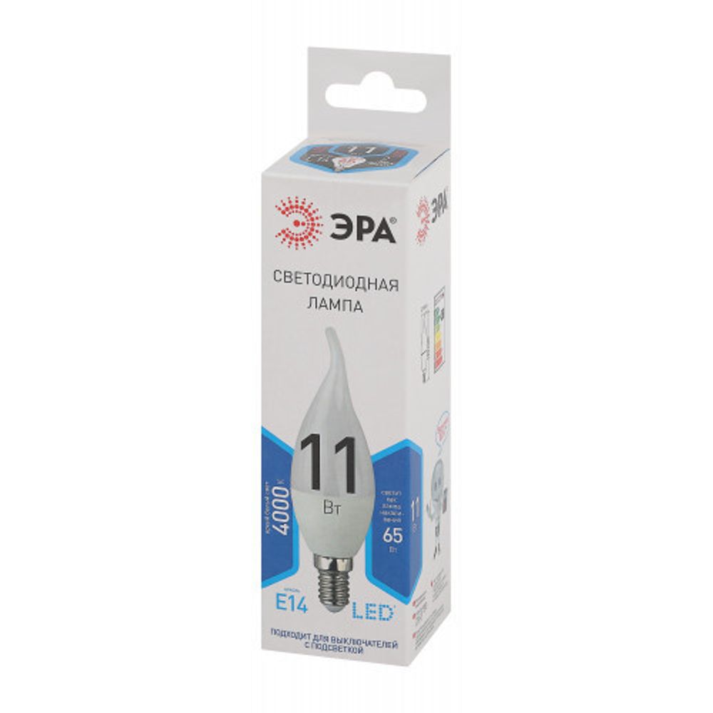 Лампочка светодиодная ЭРА STD LED BXS-11W-840-E14 E14 / Е14 11Вт свеча на ветру нейтральный белый свет