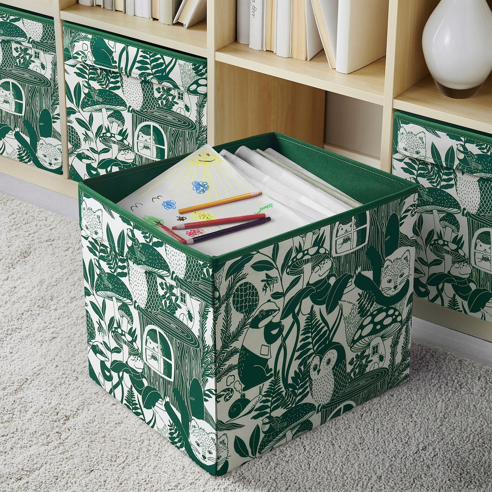 IKEA SKOGSDUVA  (ИКЕА СКОГСДУВА)  -  Коробка, зеленая/белая, 33x38x33 см