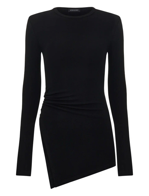 Лонгслив удлиненный со сборкой, черный