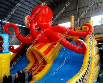 Коммерческий надувной батут "Корабль с осьминогом" 16*9*7 м