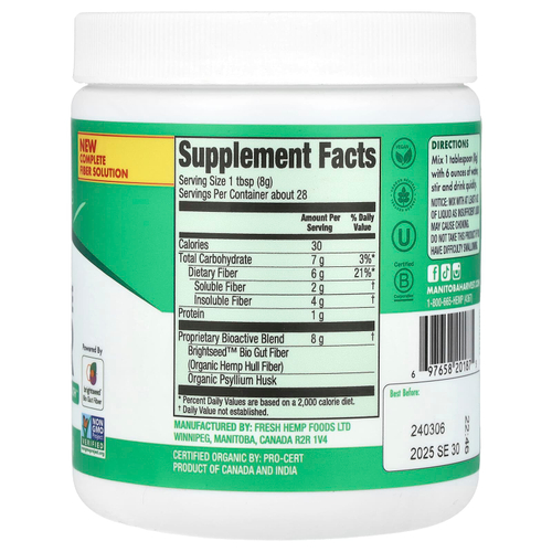 Manitoba Harvest, Органическая биоактивная клетчатка, оригинальная, 227 г (8 унций)
