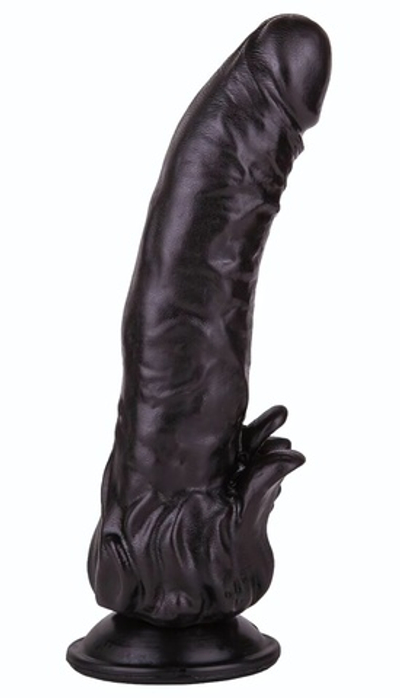 Чёрный фаллоимитатор с клиторальными лепестками - 18,5 см. (Цвет: черный)